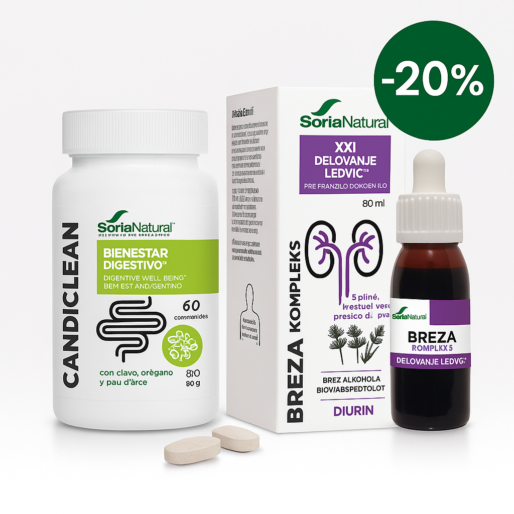 Paket za sečila Origano Candiclean tablete in Breza kompleks kapljice Soria Natural